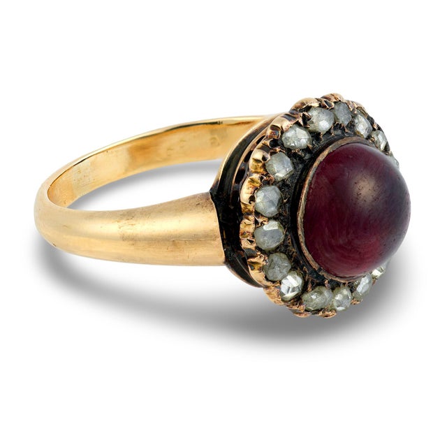 Late 19th Century Late 19th Century Austro-Hungarian Victorian Garnet Diamond 14k Gold Ring, Size 6.25 For Sale - Image 5 of 6