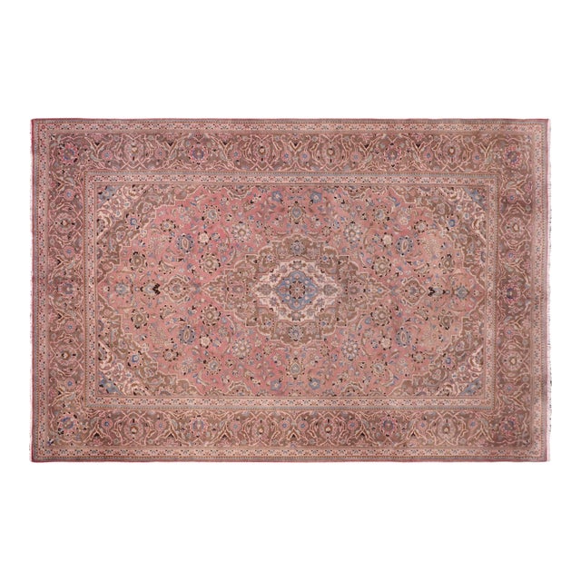 Vintage Hand-Knotted Wool Rug – 8'0" X 11'6" – Pink, Light Brown For Sale