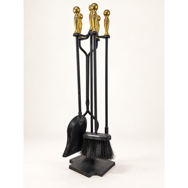 Metal Vintage Cast Iron and Brass Fireplace Tools, 1960s, Set of 6 For Sale - Image 7 of 8