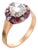 Early 20th Century Victorian Old Cut Diamond Ruby 9k Rose Gold Cluster Ring, Size 6.25 For Sale