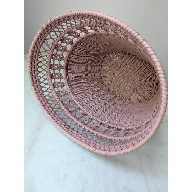Farmhouse Vintage Dusty Pink Woven Wicker Wastebasket For Sale - Image 3 of 6