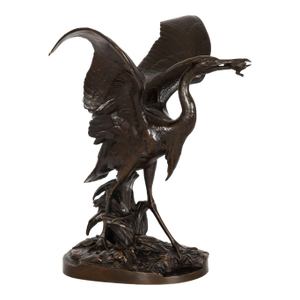 Rare French Bronze Sculpture Heron and Frog by Henri Alfred Jacquemart