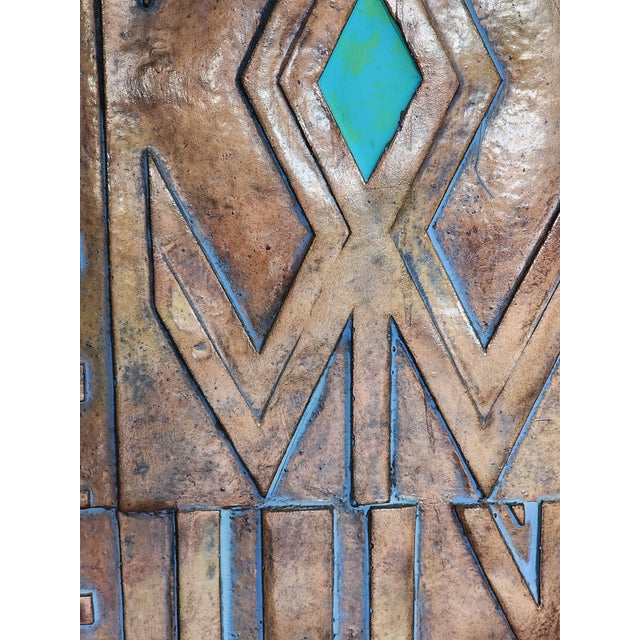 Artisan Signed Native American Navajo Tribal Diné Carved Turquoise Inlay Wall Mirror For Sale In New York - Image 6 of 12