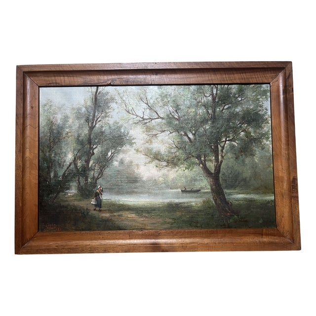 Jules Cayla, Landscape, Woman, Lake, 19th-20th Century, Painting For Sale
