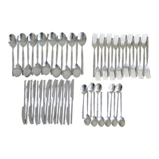 Vintage 1980s Stanley Roberts "Tiburon" Faux Bamboo Stainless Steel Flatware Set – 60 Pieces | Hollywood Regency Chinoiserie For Sale