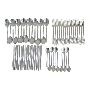 Vintage 1980s Stanley Roberts "Tiburon" Faux Bamboo Stainless Steel Flatware Set – 60 Pieces | Hollywood Regency Chinoiserie
