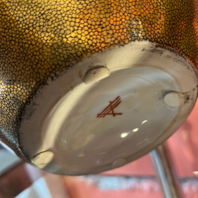 Late 20th Century Metallic Bronze Porcelain Faux Shagreen Ovoid Vase For Sale - Image 5 of 5