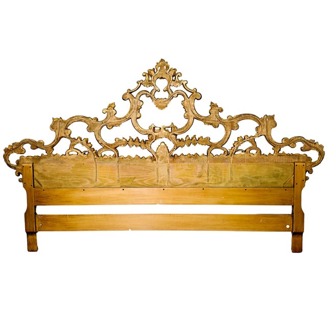 1960s Italian Rococo Louis VI King Size Headboard Carved Giltwood For Sale - Image 13 of 16