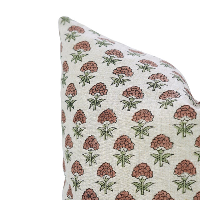 Art Deco Fabdivine Handmade Block Print Pure Linen Pillow Covers 18x18 Inches – Strawberry Floral Cushion For Sale - Image 3 of 9