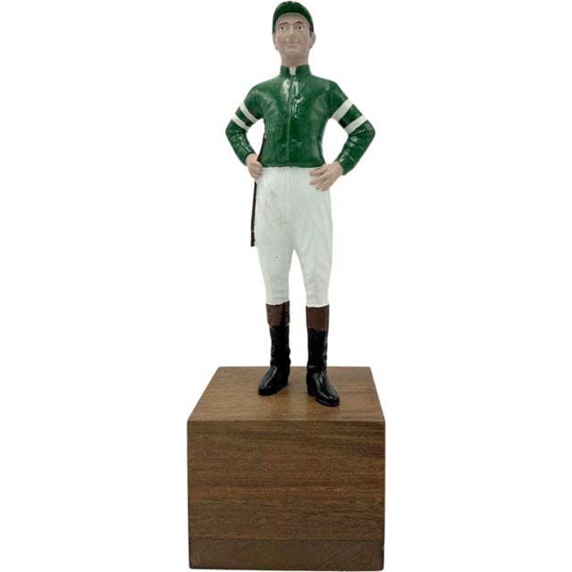 Wood Vintage Equestrian Green Jockey Bookend Statue 13"h For Sale - Image 7 of 7