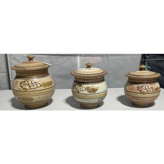 Ceramic Lemonier-Hand-Painted Stoneware Lidded Canister Set – Set of 3 For Sale - Image 7 of 7