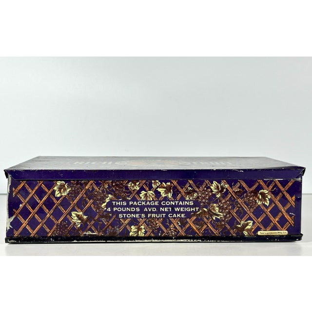 Art Deco Vintage Fruit Cake Tin, F. O. Stone Baking Co. Advertisement For Sale - Image 3 of 10