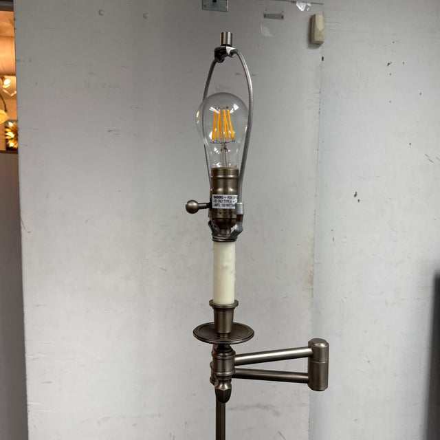 2010s Transitional Brushed Nickel Swing Arm Floor Lamp For Sale - Image 5 of 12