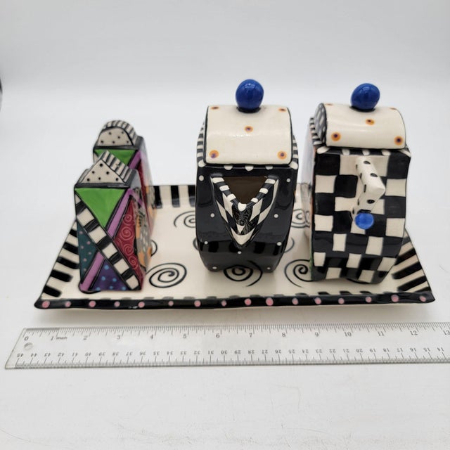 Ceramic McGovney Camarot Whimsical Creamer Sugar Shakers and Tray Set For Sale - Image 7 of 7
