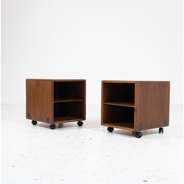 Wood Bedside Tables on Wheels by Fabio Lenci for Bernini, 1960s, Set of 2 For Sale - Image 7 of 8