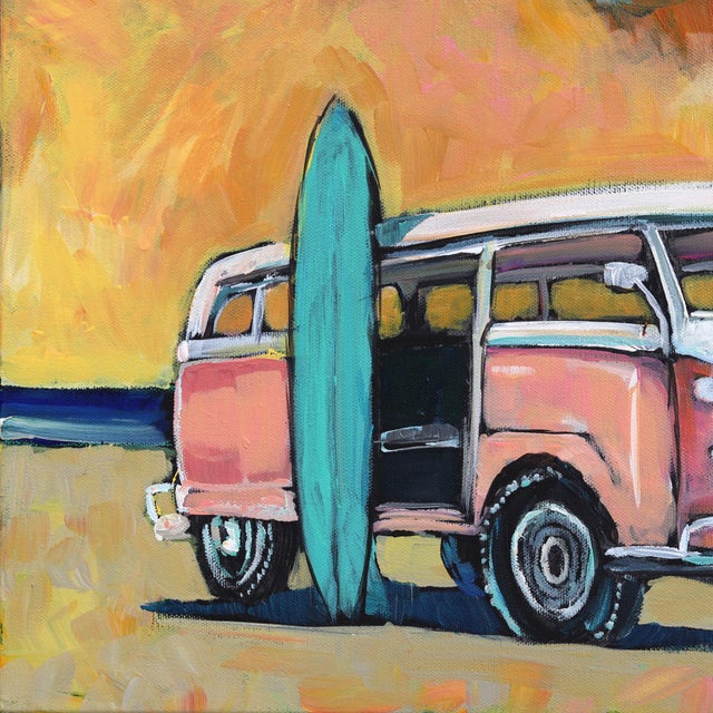 Textile Sunset Vw Van - Original California Beach Acrylic Painting on Canvas by Kathleen Keifer For Sale - Image 7 of 9