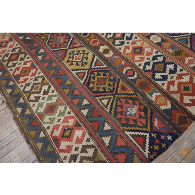 1920s Multicolor Geometric Kilim Antique Caucasian Flat-Weave Carpet 6'3" X 10' Wool Rug For Sale - Image 11 of 17