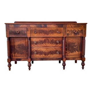 1940s Drexel American Empire Revival Style Crotch Flame Mahogany Sideboard For Sale