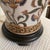 Vintage Iznik Pattern Ceramic Chinoiserie Lamp on Carved Wood Base With Gold Shade For Sale - Image 6 of 12