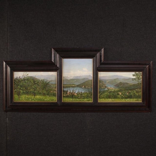 Views of Lake Lugano, 1940, Oil on Panel Triptych, Set of 3 For Sale - Image 16 of 16