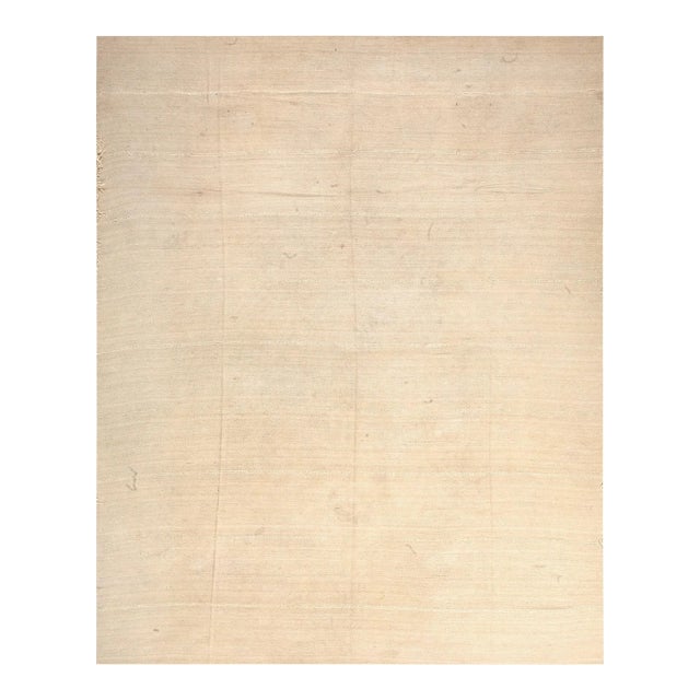 1940s Ivory Cream Solid Tribal Antique Kilim n.w Persian Rug 8'8" X 10'10 Flat Woven Wool Carpet For Sale