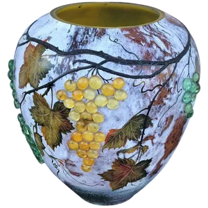 Late 20th Century Large Art Glass Vase With Applied Grapes, After Daum Nancy