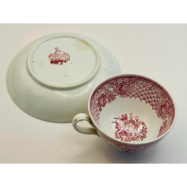Brick Red Late 19th Century Red Transferware Teacup & Saucer For Sale - Image 8 of 8