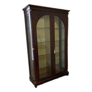 1980s Luxury Caspani Tino Made in Italy Mahogany Vitrine Cabinet With 24k Gold, Silk Velvet& Beveled Glass For Sale