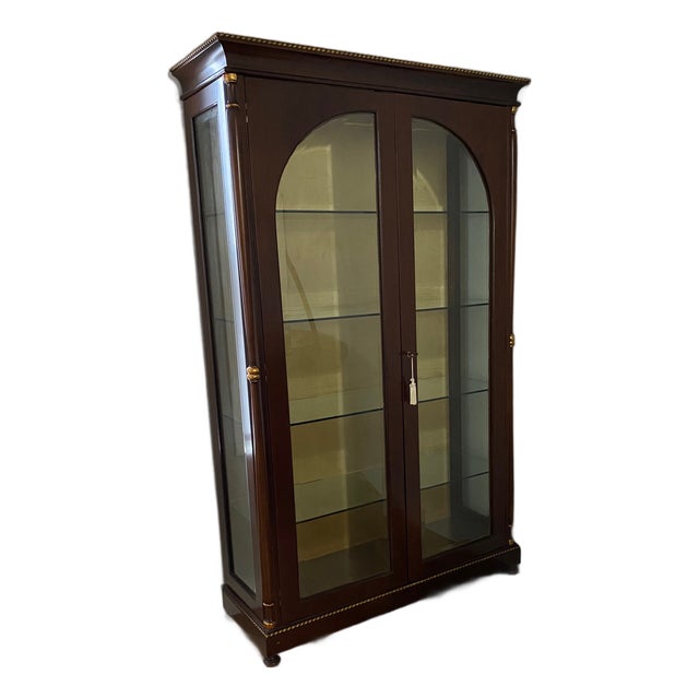 1980s Luxury Caspani Tino Made in Italy Mahogany Vitrine Cabinet With 24k Gold, Silk Velvet& Beveled Glass For Sale