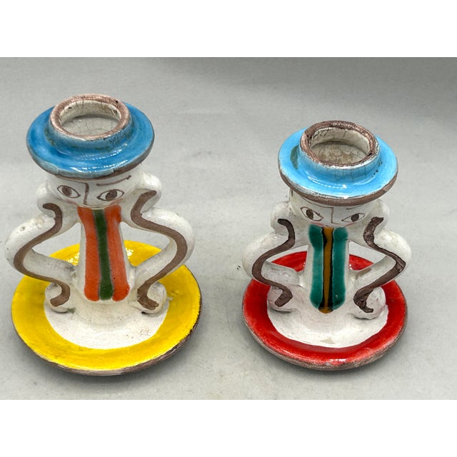 Giovanni de Simone Pair of Vintage Giovanni DeSimone Ceramic Candlestick Holders, Italy For Sale - Image 4 of 9