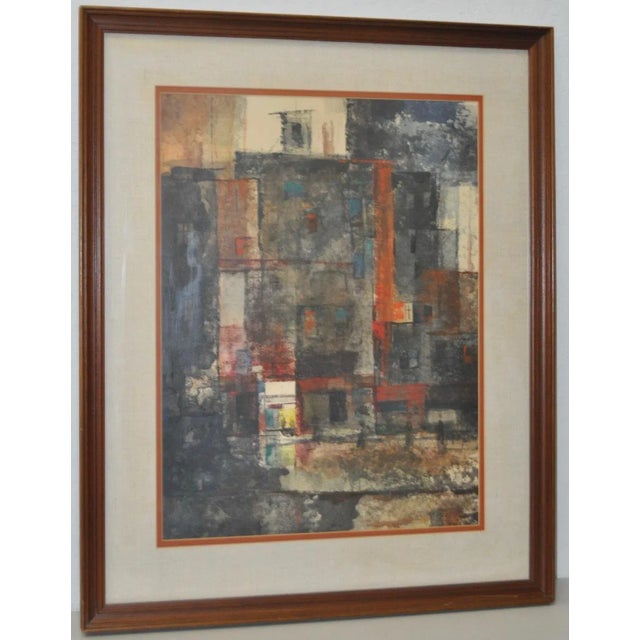 John De Tore "Abstract Cityscape With Figures" Watercolor C.1960s For Sale - Image 9 of 9