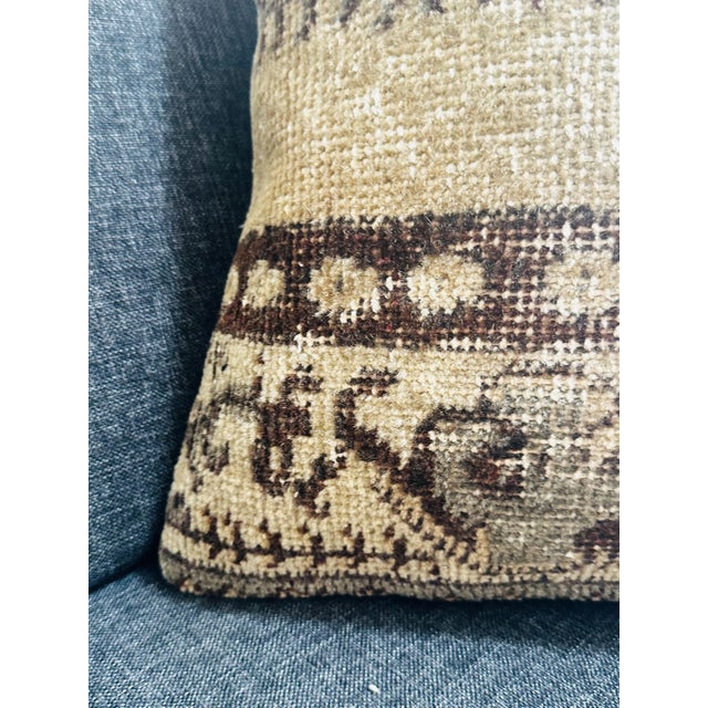 Vintage Turkish Isparta Rug Pillow Cover 16x16 – Geometric Wool Cushion Earthy Tones For Sale - Image 6 of 12