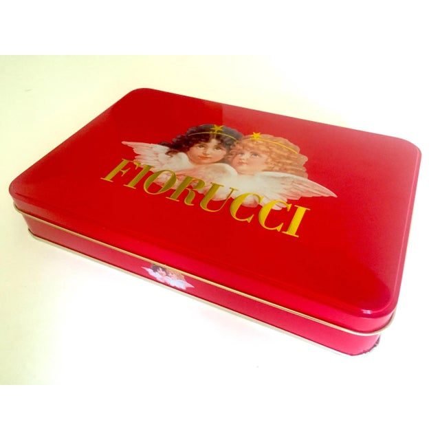 Vintage 1980s Fiorucci New Wave Italian Fashion Cherub Angels Post Modern Red Tin Metal Box For Sale In Kansas City - Image 6 of 13