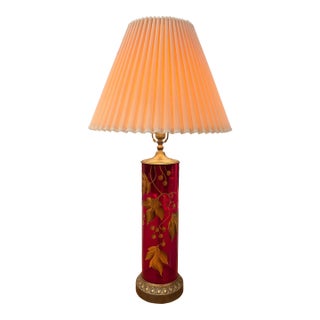 Vintage Ruby Red Hand-Painted Glass Table Lamp, Attributed to Stiffel For Sale