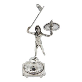 Silver Toothpick Holder with Salesman Figure For Sale