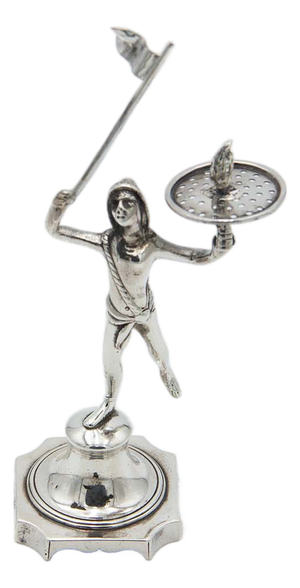 Silver Toothpick Holder with Salesman Figure