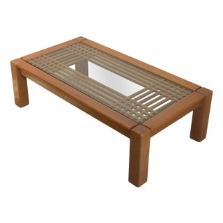 Coffee Table in Wood and Glass with Geometric Grid by Ettore Sottsass for Santambrogio e De Berti, 1970s For Sale