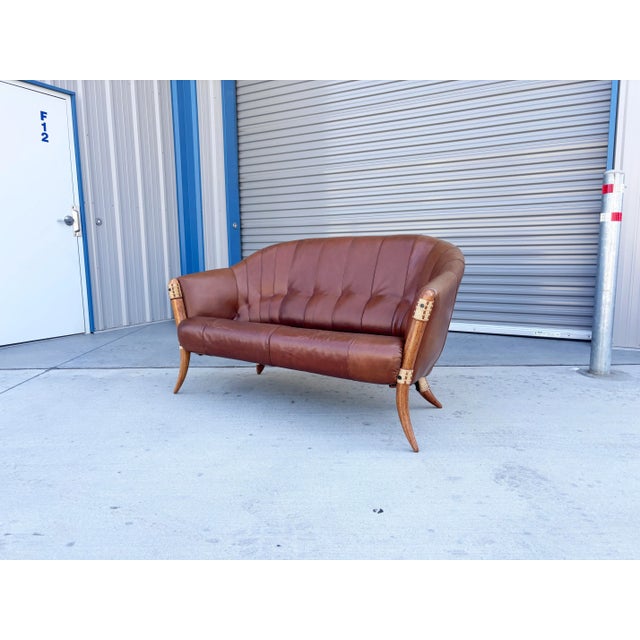 Mid-Century Modern Mid Century Palmwood & Leather Loveseat by Pacific Green For Sale - Image 3 of 12