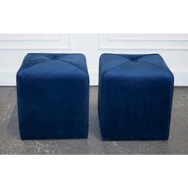 Textile Art Deco Blue Velvet Touch Fabric Blue Stools, Set of 2 For Sale - Image 7 of 8
