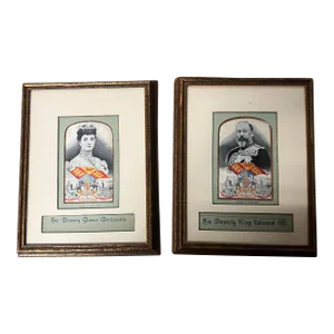 Late 19th Century A Pair of 2 Framed Victorian Stevengraphs of King Edward and Queen Alexandria
