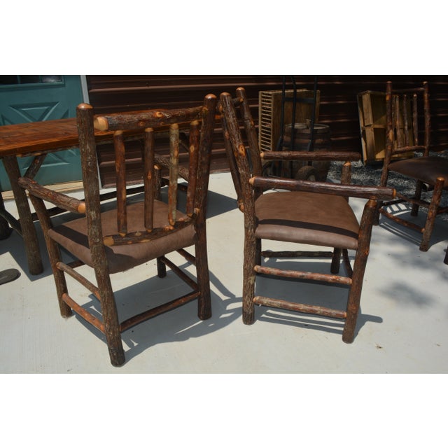 Vintage Americana West Log Wood Dining Table & 6 Brown Leatherette Chairs Furniture Set Rustic / Cabin - Set of 7 For Sale - Image 10 of 12