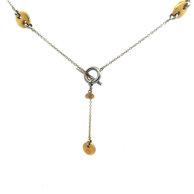 Contemporary Bottene Italia Gold Necklace 18k Two Tone Button Motifs Chain Toggle Clasp For Sale - Image 3 of 8