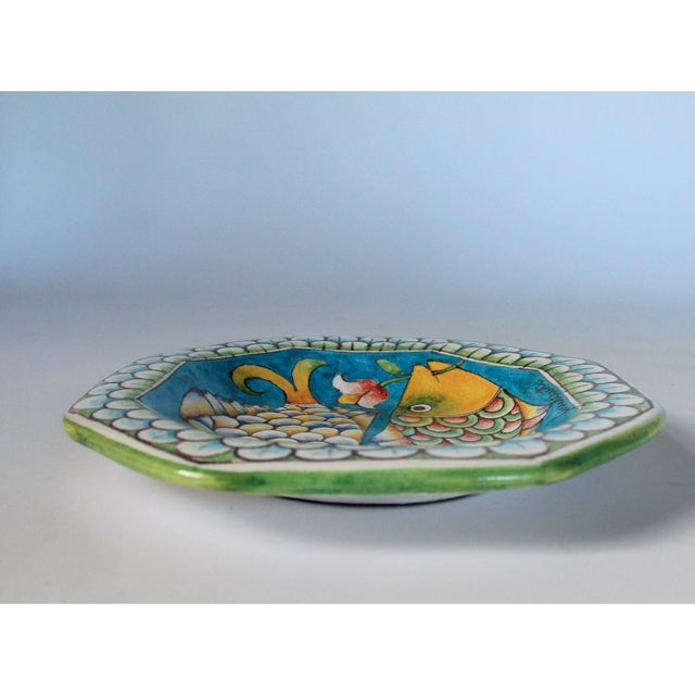 Vintage Hand-Painted/Glazed Majolica Fish Platter Wall Hanging For Sale - Image 4 of 7