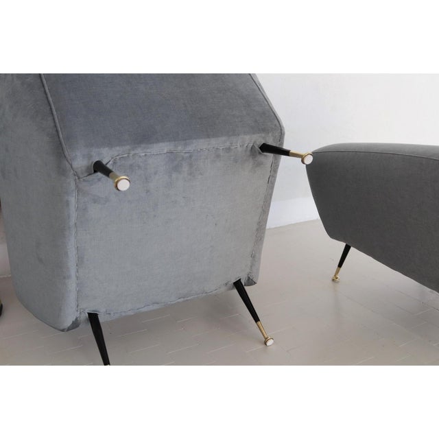 Set of Italian Armchairs in Blue Grey Velvet, 1950s For Sale - Image 6 of 18