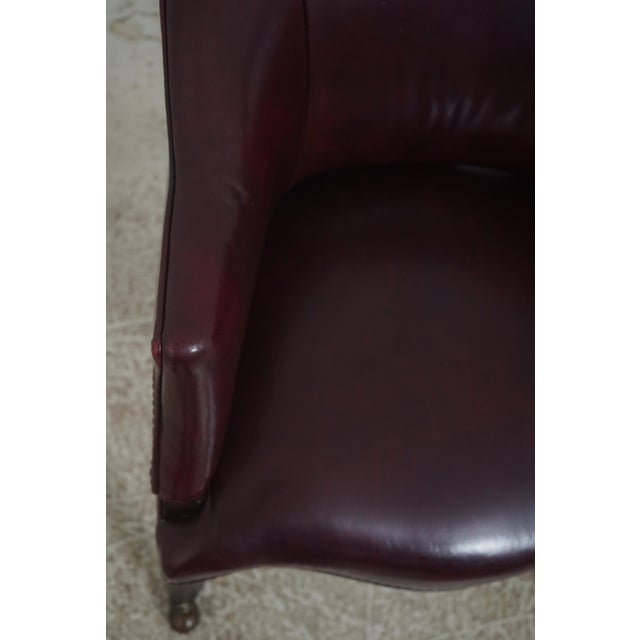 Wood Classic Mahogany Burgundy Leather Barrel Back Chair For Sale - Image 7 of 18