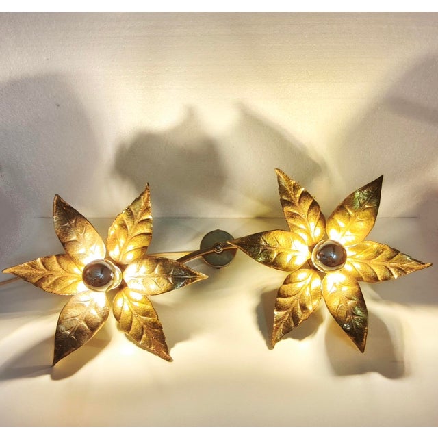 Vintage Brass Flower Wall Lamp by Willy Daro for Massive, Belgium, 1970s For Sale - Image 10 of 18