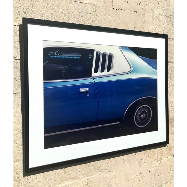 Wood Vintage Vibrant Car Print in Frame For Sale - Image 7 of 11