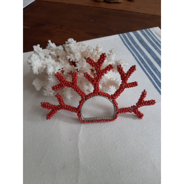 Red Coral Beaded Napkin Rings Set 10 For Sale - Image 14 of 14