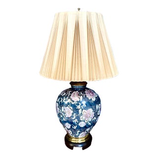 Frederick Cooper Dark Blue Floral Lamp For Sale