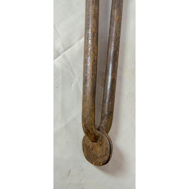 18th Century Antique 18th Century Wrought Iron Turned Brass English Fireplace Tongs Tool 21 For Sale - Image 5 of 9